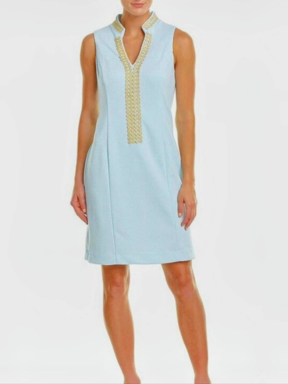 Papagallo Farrah Sleeveless Light Blue Embroidered Sheath Mini Dress Size 14